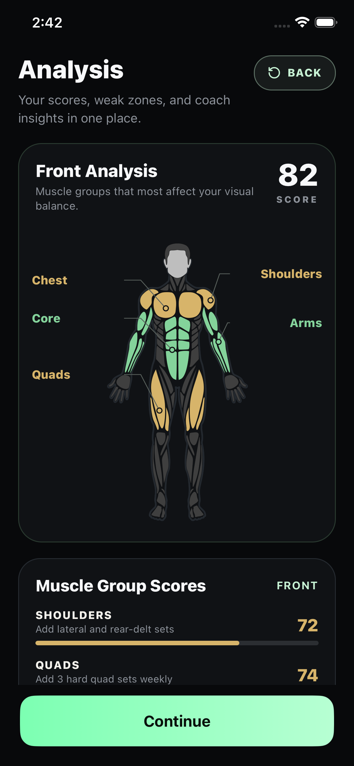 StruktFit analysis preview with directional training priorities